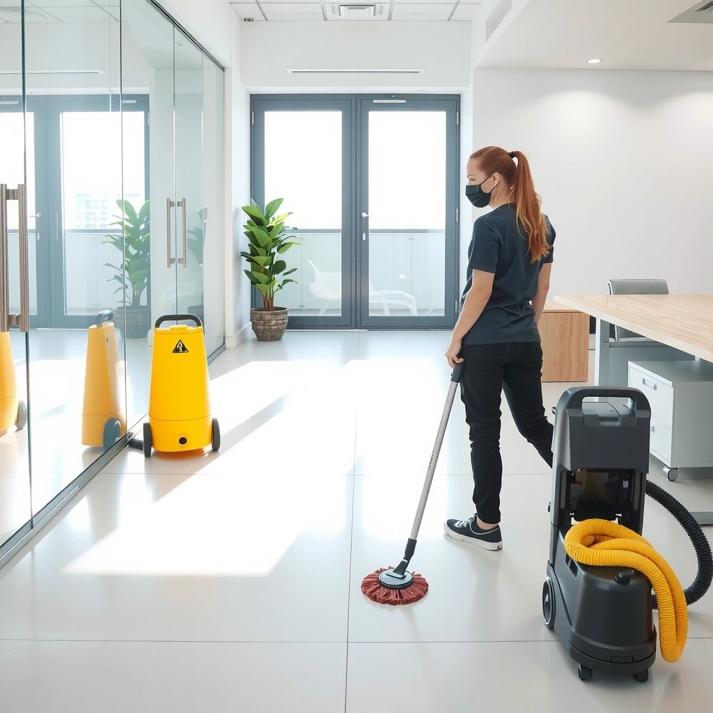 Modern office cleaning with professional equipment
