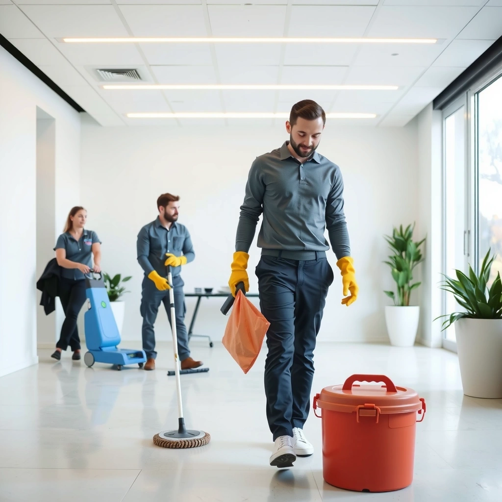Professional cleaning team at work